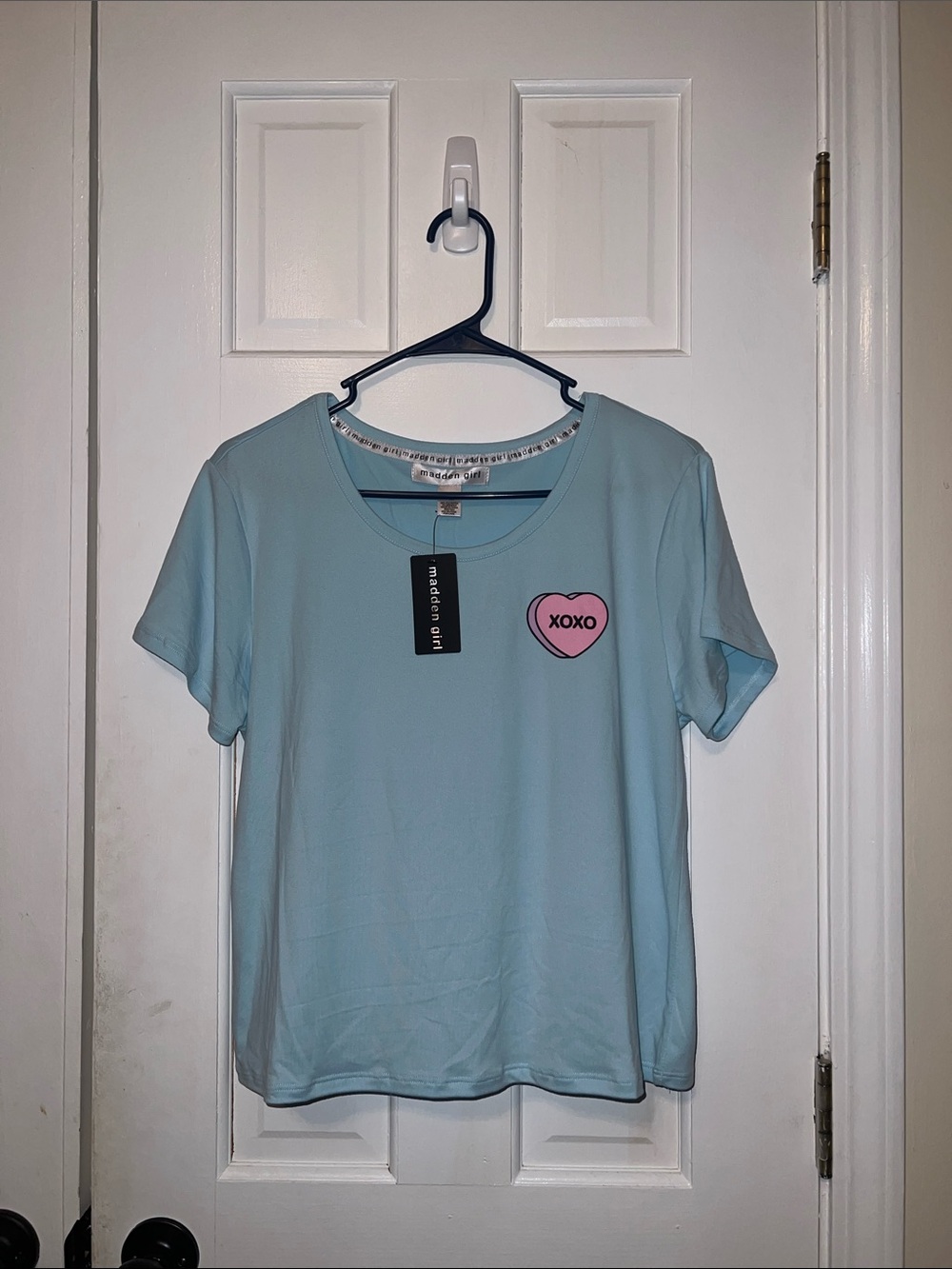 Madden Girl Light Blue Pajama Shirt with Pink Heart XOXO